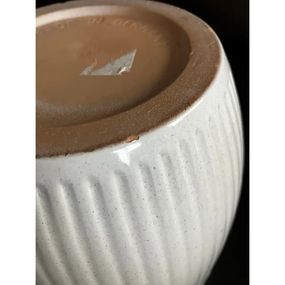 Made in Germany Ceramic Planters Set of 2 Ribbed White Green Pottery Pots